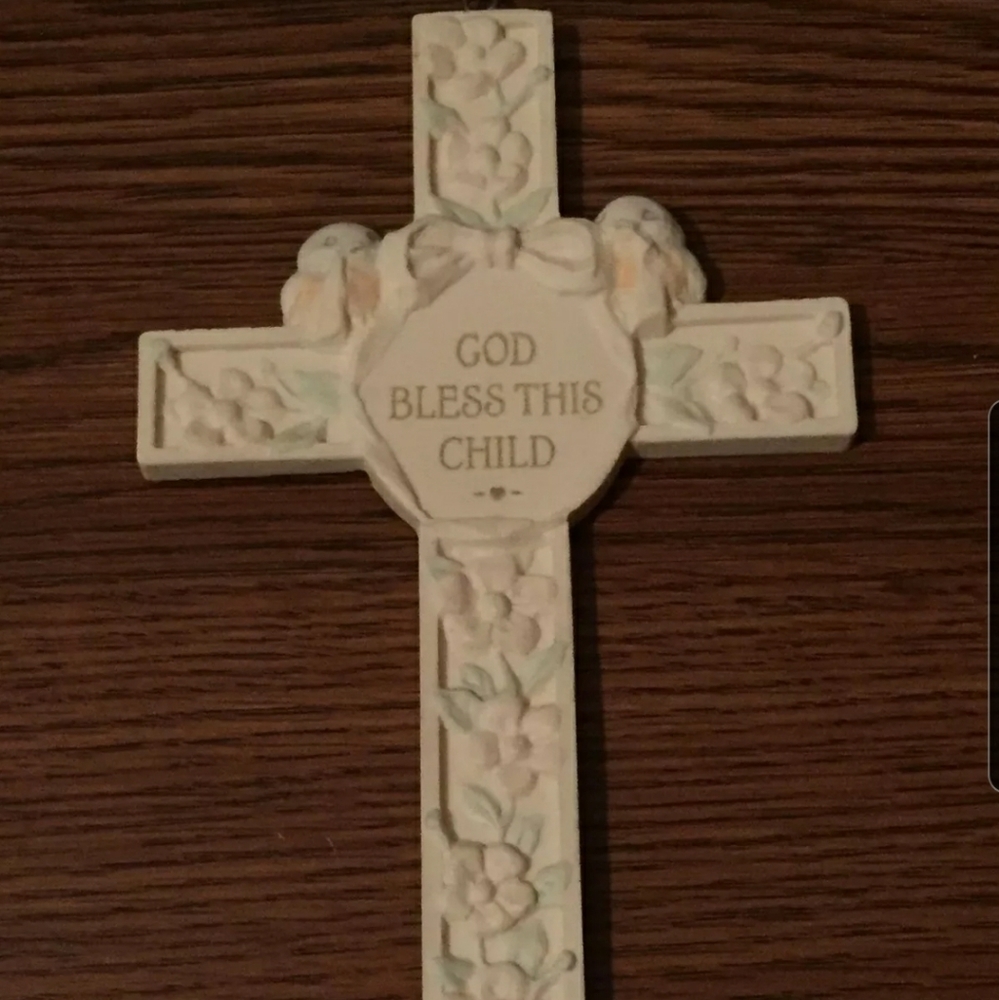 Vintage God Bless This Child Ceramic Cross